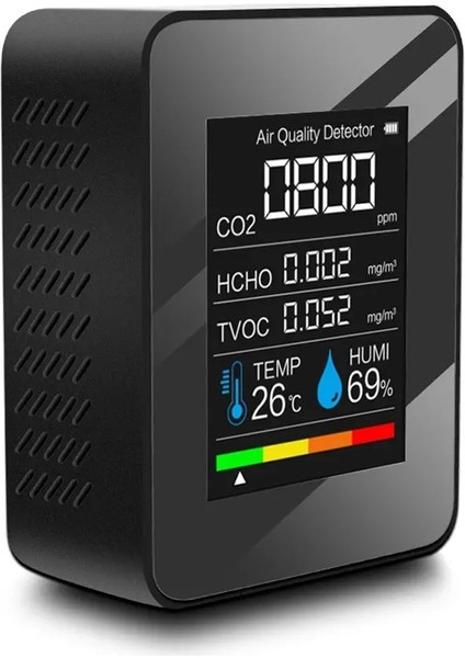 5-1 Arada Hava Kalitesi Monitör Seviyeleri LCD ile Sıcaklık ve Nem Dedektörü Iç Mekan Hava Kalitesi Sensörü Siyah (Yurt Dışından)