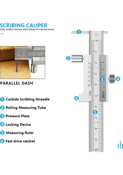 Kaliper Işaretleme Vernier Caliper 0-200MM 0.05MM Paslanmaz Çelik Paralel Işaretleme Vernier Işaretleme Göstergesi Ölçüm Aracı (Yurt Dışından) fiyatları