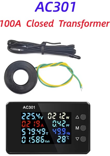 AC301 Dijital Voltmetre Ammetre Voltaj Frekansı Elektrik Ölçer Paneli Sıcaklık Güç Test Cihazı AC50-300V 100A Kapalı (Yurt Dışından) fiyatları
