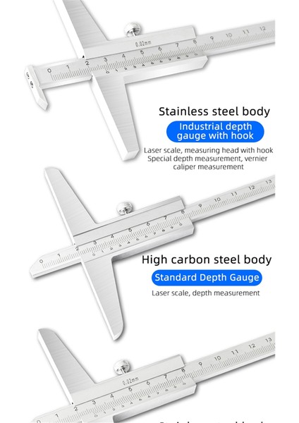 Derinlik Gauge Vernier Caliper Metal Kaliperler Ahşap Işleme Aletleri Kalibre Ölçüm Aracı Çelik Göstergeler Derinlik Ölçümü 200MM (Yurt Dışından)