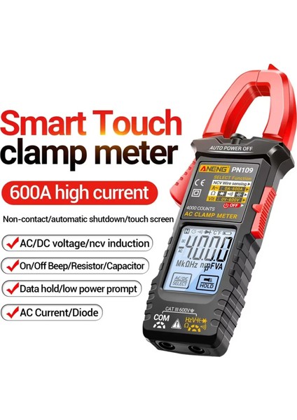 Aneng PN109 Akıllı Kelepçe Ölçer Multimetre Dijital 4000 Sayım 600A Yüksek Akım Temassız Voltaj Test Cihazı Ncv Kapasitans Araçları A (Yurt Dışından) modelleri