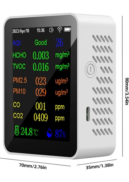 12 Arada 1 Hava Kalitesi Monitörü Co2 Monite Viyeti/ Tarih Ekran Wıfı Pm2.5 PM10 Co2 Co2 Tvoc Hcho Aqı Tester, Beyaz (Yurt Dışından) fırsatları