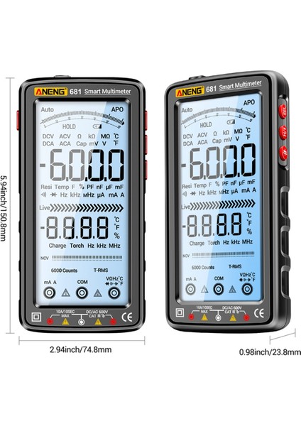 Aneng 681 Şarj Edilebilir Dijital Multimetre Tasarım Olmayan Voltaj Test Cihazı Ac/dc Voltaj Ölçer LCD Ekran Akım Test Cihazı Siyah (Yurt Dışından) fiyatları
