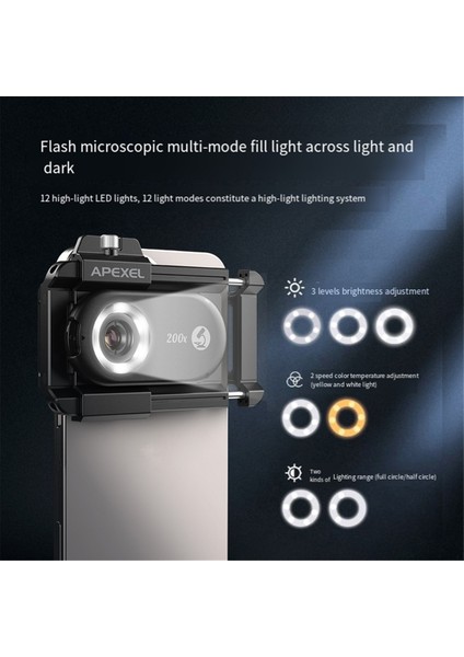 Apexel Telefon Mikroskop Lens, 200X Telefon Lens Nano Zoom Için LED Uv Işığı/cpl/universal Clip ile Android/iphone Için (Yurt Dışından) fırsatları