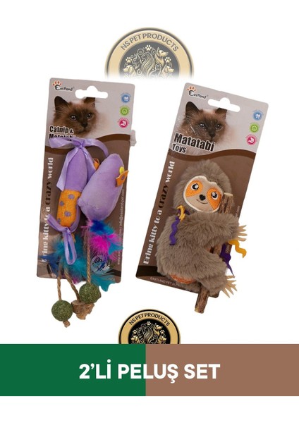 Catnipli Peluş Tembel Hayvan-Matatabive Catnipli Peluş Fare ve Şekerli Oyuncak 2'li Set