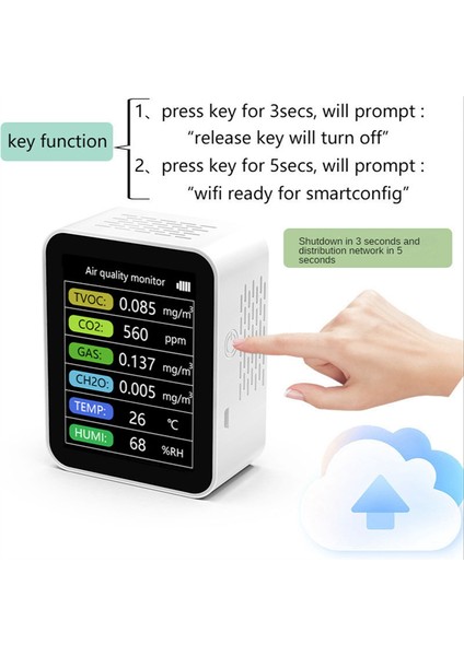 Taya Smart Wıfı Co2 Dedektör Sensörü Hava Kalitesi Monitörü Tvoc Co2 Gaz CH2O Sıcaklık Nem Ölçer Dedektörü, Siyah (Yurt Dışından) fırsatları