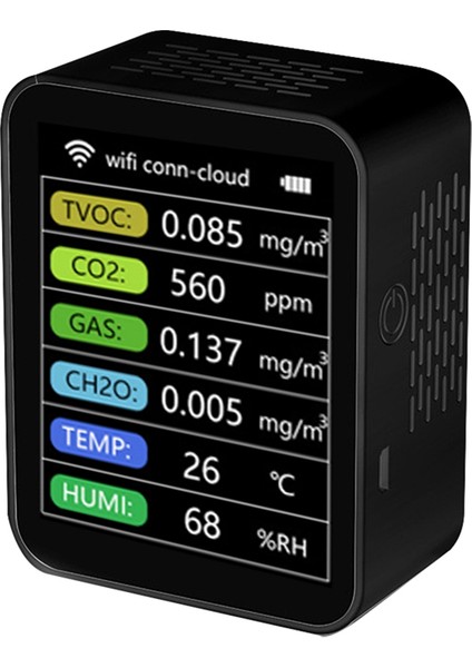 Taya Smart Wıfı Co2 Dedektör Sensörü Hava Kalitesi Monitörü Tvoc Co2 Gaz CH2O Sıcaklık Nem Ölçer Dedektörü, Siyah (Yurt Dışından) indirimleri