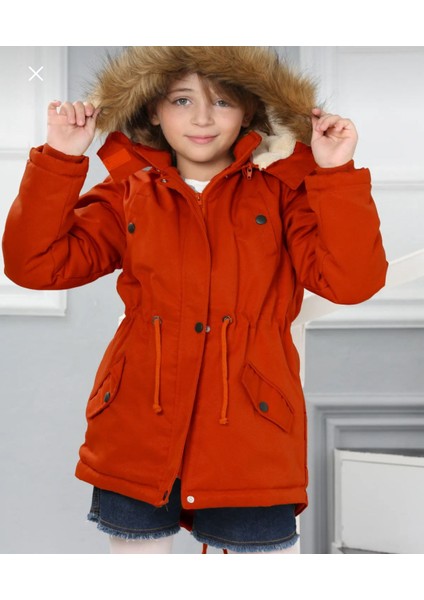 Kız Çocuk Su Geçirmez Çıkarılabilir Kapüşonlu Pelüş Kürk Astarlı Uzun Mont Kaban fiyatları