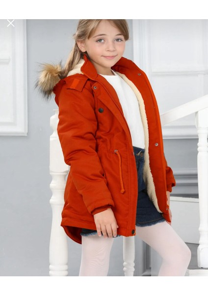 Kız Çocuk Su Geçirmez Çıkarılabilir Kapüşonlu Pelüş Kürk Astarlı Uzun Mont Kaban modelleri