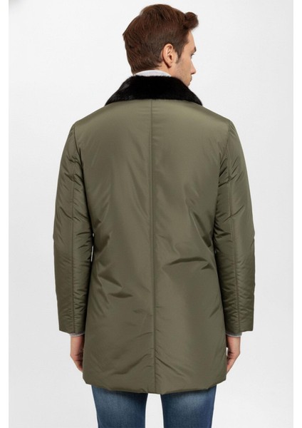 Haki Yeşil Kumaş Hugo Yakası Kürk Erkek Kaban fiyatları