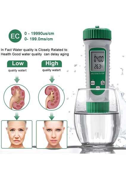 Çok Yönlü Dijital Ph Metre Su Kalitesi Test Önlemleri Için Ph, Ec, Tds, Tuz, S.g ve Sıcaklık (Yurt Dışından) indirimleri