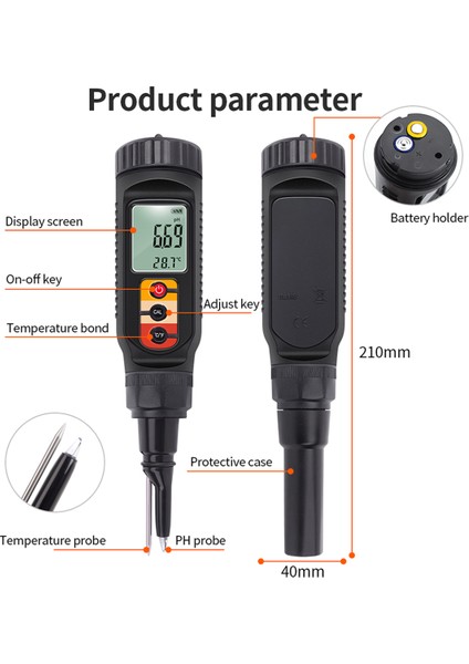 Dijital Gıda Ph Metre 0.00-14.00 Ph Sıcaklık Test Cihazı Hamur Toprak Ph Detektörü Meat Peynir Ekmeği Analizör Ölçer (Yurt Dışından)