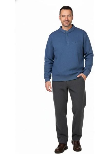 Erkek Kışlık Kazak Polo Yaka Oxford Fleto Cepli Dokulu Rahat Kesim Tam Kalıp