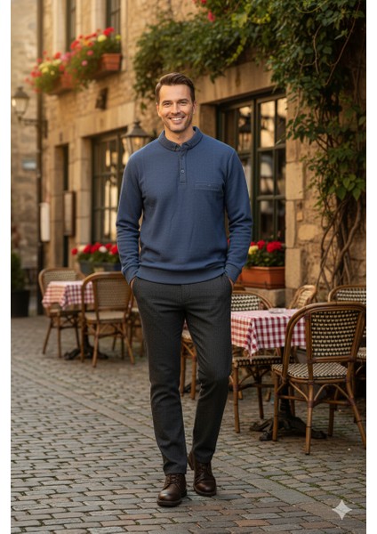 Erkek Kışlık Kazak Polo Yaka Oxford Fleto Cepli Dokulu Rahat Kesim Tam Kalıp modelleri