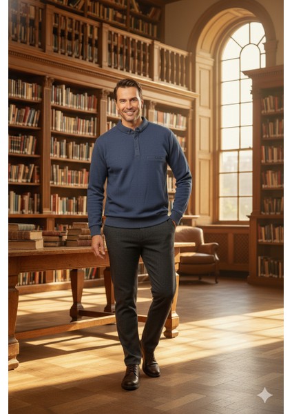 Erkek Kışlık Kazak Polo Yaka Oxford Fleto Cepli Dokulu Rahat Kesim Tam Kalıp fırsatları