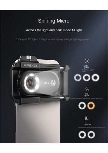 Apexel Telefon Mikroskop Lens, 100X Telefon Lens Nano Zoom, LED Uv Işığı/cpl/universal Clip 100X ile Android/iphone Için (Yurt Dışından) indirimleri