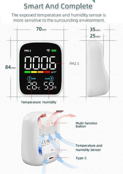 Taşınabilir Tuya Wifi Akıllı Sıcaklık ve Nem Pm2.5 Hava Kalitesi Monitörü Kapalı ve Dış Mekan Evrensel (Yurt Dışından) fırsatları