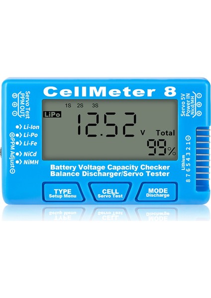Rc Cellmeter 8 Dijital Pil Kapasite Denetleyicisi Denetleyici Test Cihazı Li-Ion Nımh Nıcd Hücre Ölçer Mavisi (Yurt Dışından)