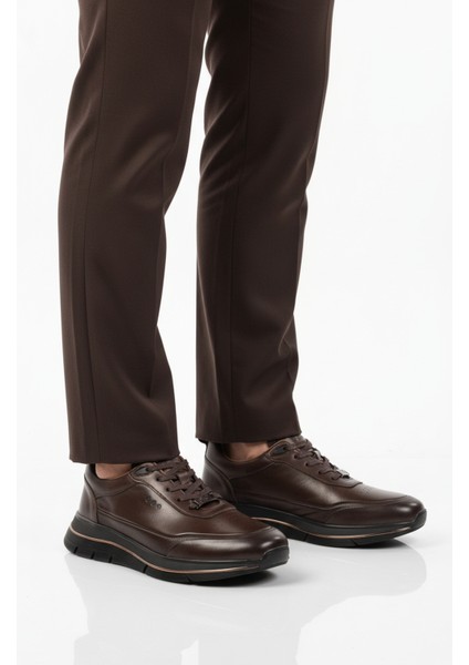 Kahve Hakiki Deri Bağcıklı Erkek Sneaker 152-22336 M