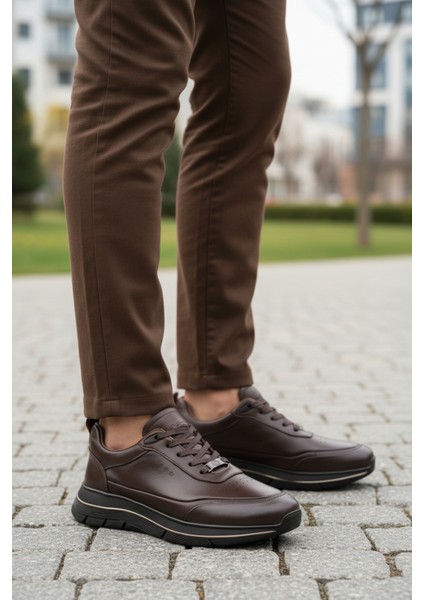 Kahve Hakiki Deri Bağcıklı Erkek Sneaker 152-22336 M modelleri