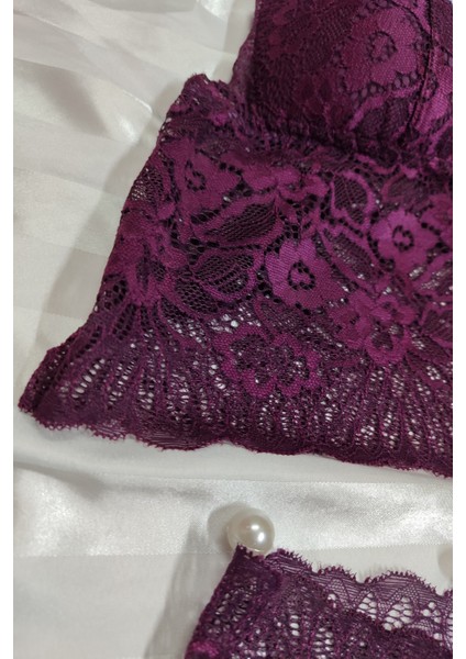 Bralet Boxer Dantel Takım Çiçek Detaylı Üçgen Sütyen Fantezi Takımı Günlük Kullanıma Uygun Push Up fiyatları