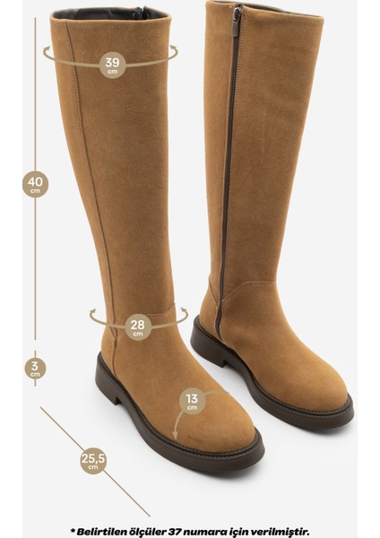 Kadın Günlük Binici Çizme Zunet Taba Süet