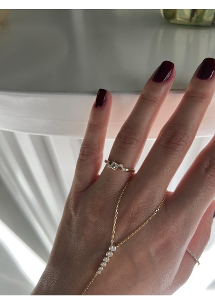 Iki Renkli Ortası Kare Taşlı Gümüş Yüzük