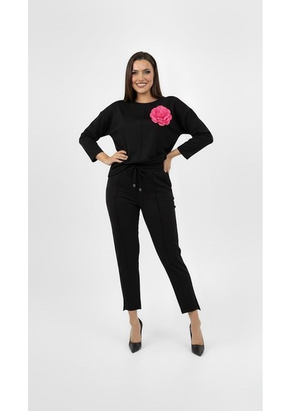 Kadın Büyük Beden Truvakar Kol Çiçek Detaylı Iki Iplik Eşofman Takımı 8224-26