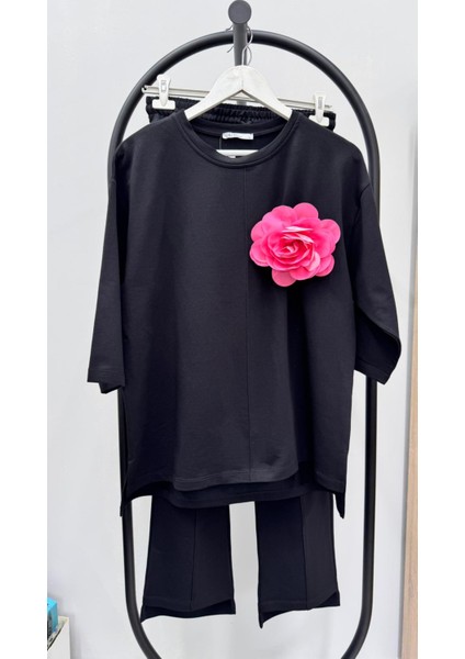 Kadın Büyük Beden Truvakar Kol Çiçek Detaylı Iki Iplik Eşofman Takımı 8224-26 modelleri