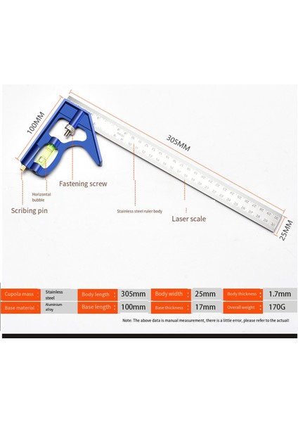 Kombinasyon Karesi, 12 Inç, 45-90 Derece Işaretleme, Paslanmaz Çelik (Yurt Dışından) indirimleri