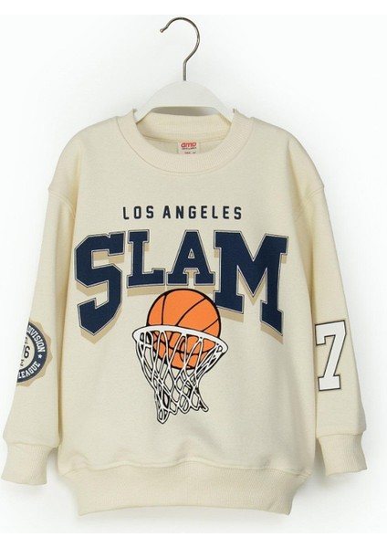 Mojo Erkek Çocuk 4-9 Yaş Basketbol Topu Baskılı Sweatshirt Krem