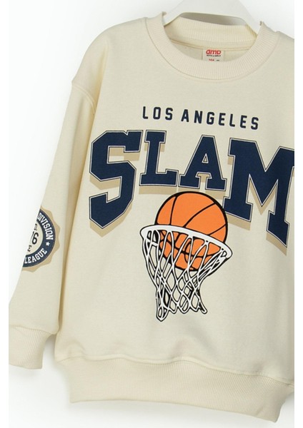 Mojo Erkek Çocuk 4-9 Yaş Basketbol Topu Baskılı Sweatshirt Krem modelleri