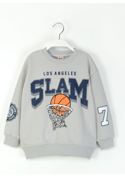 Mojo Erkek Çocuk 4-9 Yaş Basketbol Topu Baskılı Sweatshirt Gri