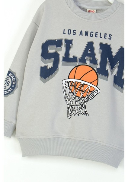 Mojo Erkek Çocuk 4-9 Yaş Basketbol Topu Baskılı Sweatshirt Gri modelleri