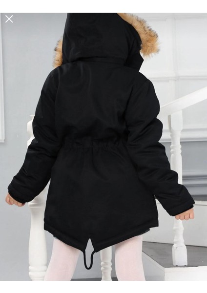 Kız Çocuk Su Geçirmez Çıkarılabilir Kapüşonlu Pelüş Kürk Astarlı Uzun Mont Kaban modelleri