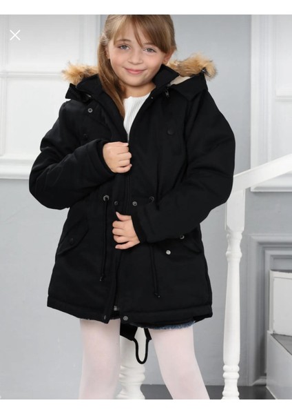 Kız Çocuk Su Geçirmez Çıkarılabilir Kapüşonlu Pelüş Kürk Astarlı Uzun Mont Kaban fırsatları