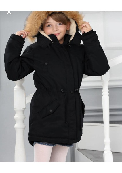 Kız Çocuk Su Geçirmez Çıkarılabilir Kapüşonlu Pelüş Kürk Astarlı Uzun Mont Kaban indirimleri