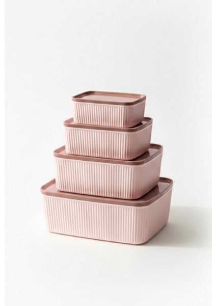8'li Dikdörtgen Saklama Kabı Seti Pembe | 2.5l 1.5l 0.80L 0.45L | Mikrodalga ve Dondurucu Uyumlu modelleri