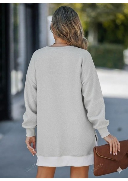 Kadın Oversize Sweatshirt Yan Fermuar Detaylı Uzun Kollu Gri Tunik modelleri