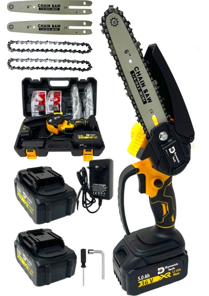 Profesyonel Çift Akülü Yağ Pompalı Şarjlı Dal Ağaç Kesme Budama Testeresi Çift Zincir Pala Testere