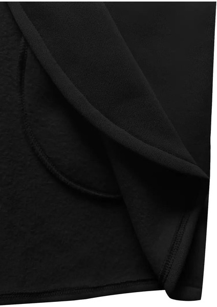 Siyah Kadın 3 Iplik Şardonlu Kapüşonlu Ceket – Asimetrik Fermuarlı Oversize fırsatları