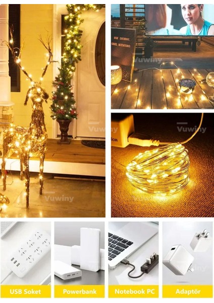 USB Çok Amaçlı Ev Yatak Odası Noel Dekoratif Aydınlatma Gümüş Tel Peri LED Işık