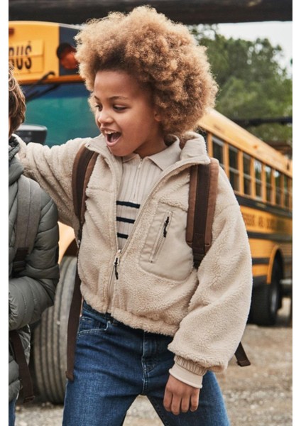 Kız Çocuk 8-18 Yaş Çift Taraflı Peluş Mont Bej