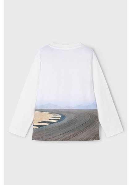 Erkek Çocuk 4-9 Yaş Motosiklet Desenli Uzun Kol T-Shirt Ekru indirimleri