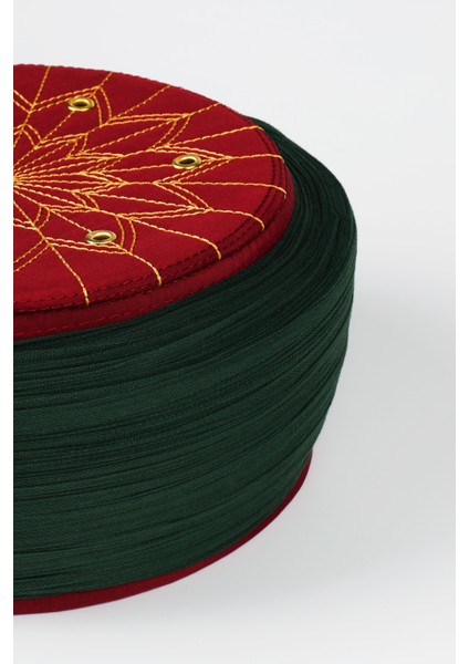 Talebe Sarığı - Yeşil Kumaş - Bordo Takke - Yuvarlak Sarım - Kuş Gözü - 5 Metre modelleri