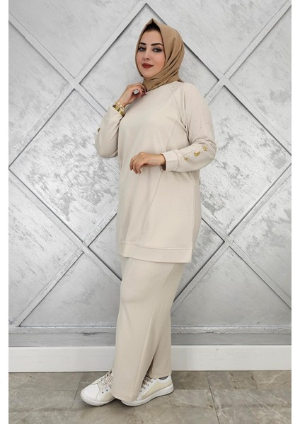 Kadın Nervür Dikim Düğme Detaylı Tesettür Takım
