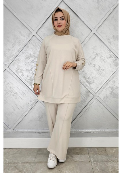 Kadın Nervür Dikim Düğme Detaylı Tesettür Takım modelleri