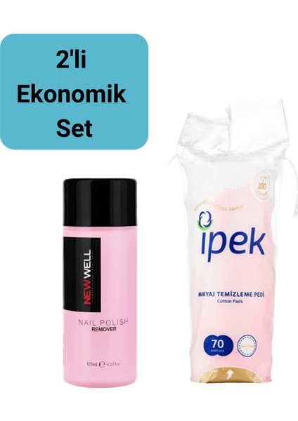 Oje Silici Pembe Aseton 125 ml + Ipek Makyaj Temizleme Pamuğu 70’li (2’li Ekonomik Set)
