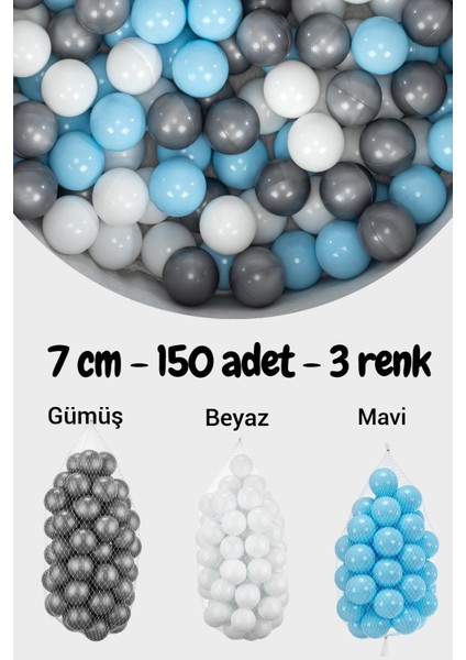 7 cm Top Havuzu Topu 150 Adet Gümüş, Mavi. Beyaz