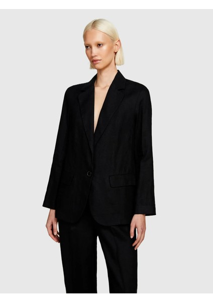 %100 Keten Tek Düğmeli Blazer Ceket Kadın Siyah Ceket - 325P2AGHLW019 fırsatları